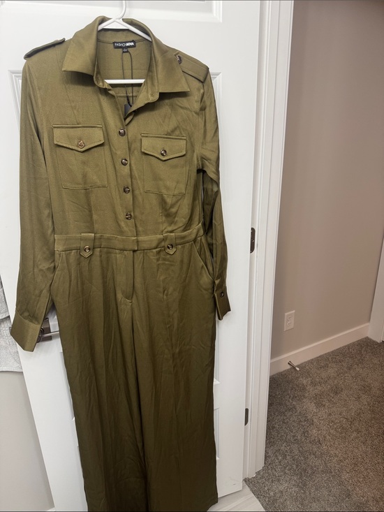 Fashion Nova Pants - Fashion Nova Olive Green Utility Jumpsuit